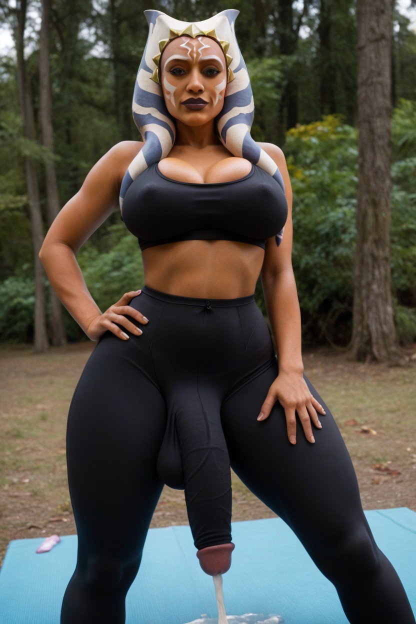 Outside, Bubbly Yoga Instructor, Round Breasts Shemale AI Porn