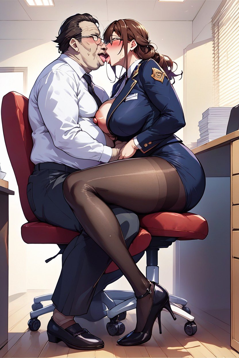 Brown Hair, Commander Suit, Kissing AI Porn