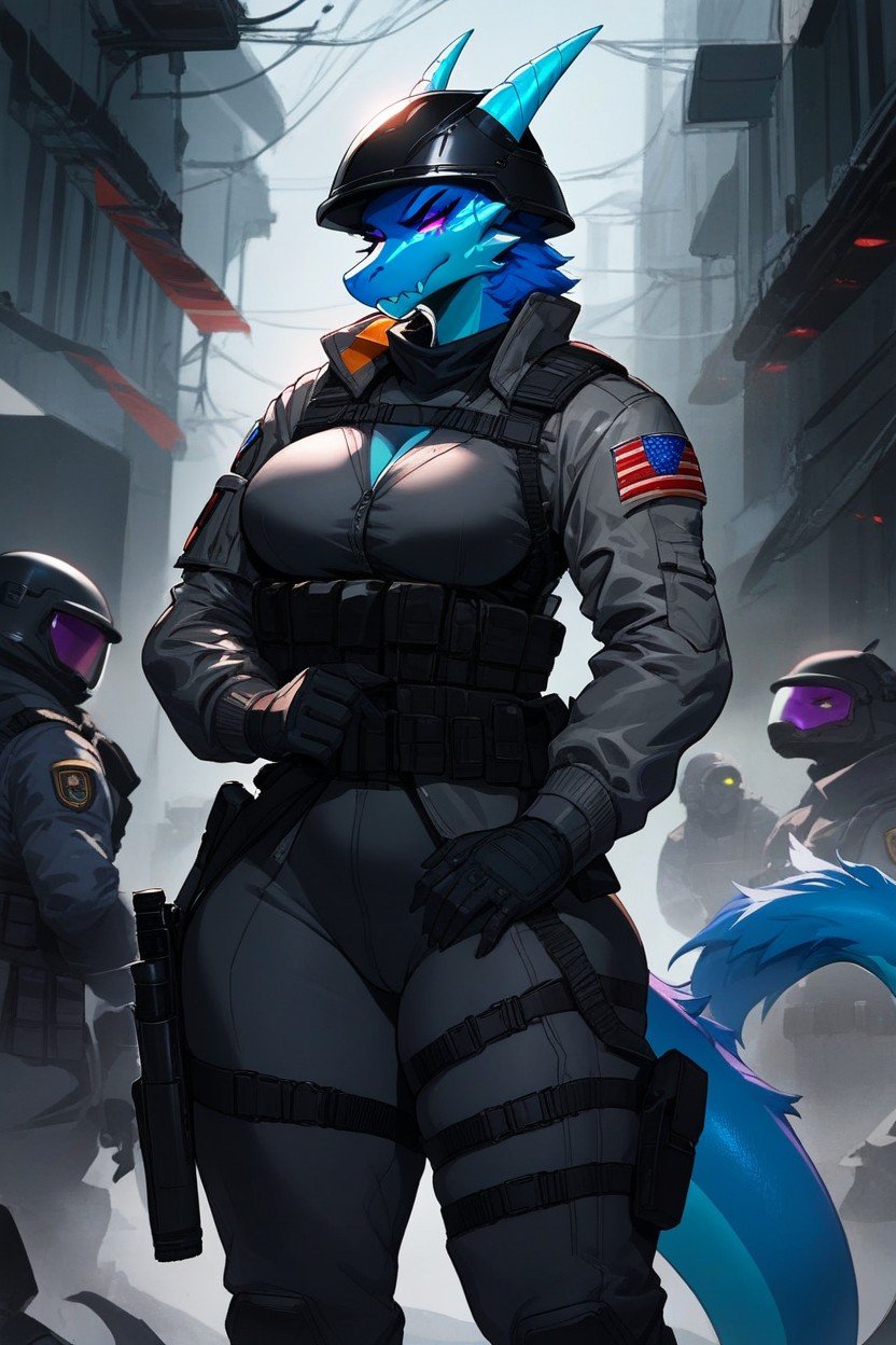 Tactical Suit Swat, Suit Black, Riot Helmet Pornografia peluda com IA