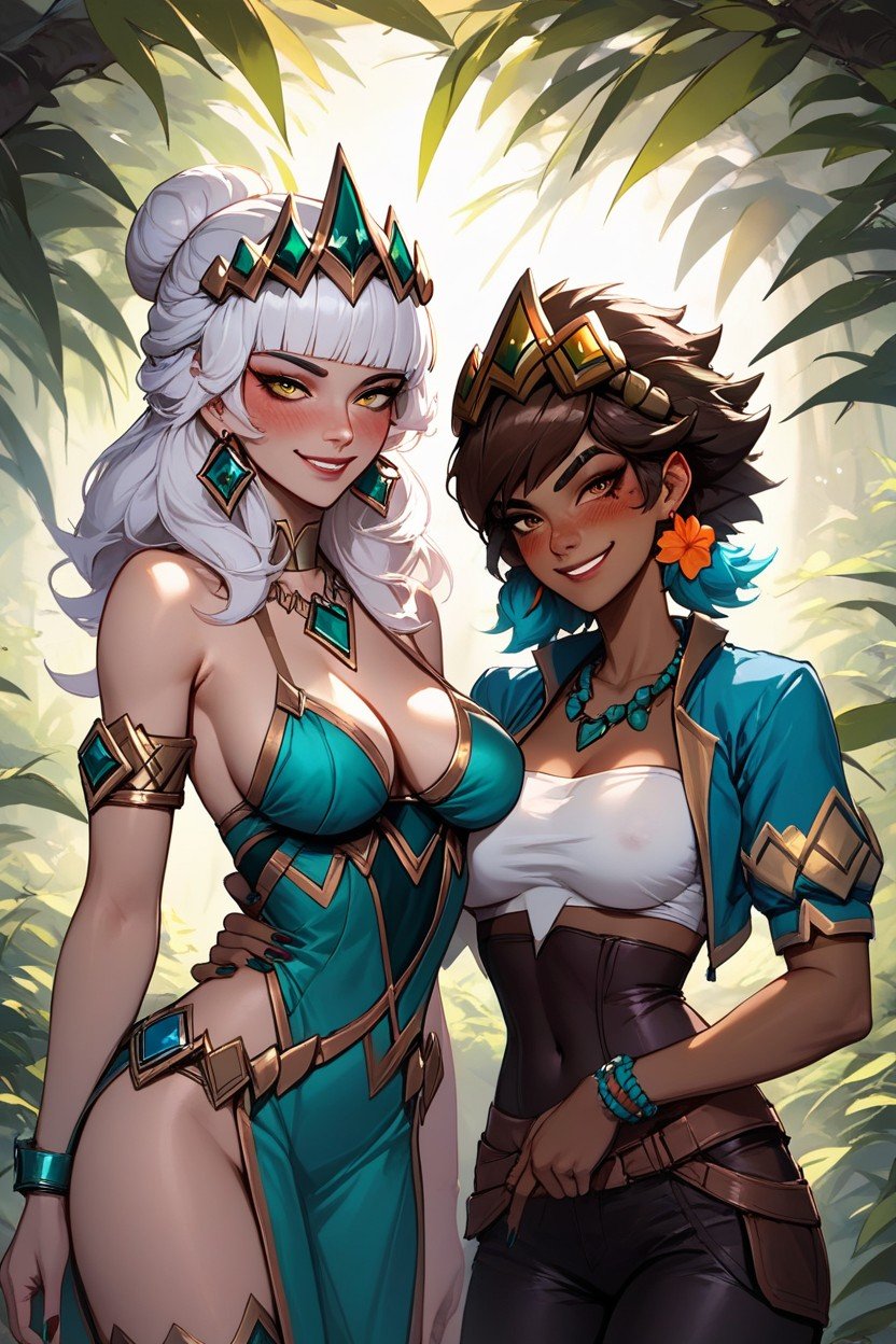 Qiyana Medium Breasts, Mischievous (smiling While Blushing), Qiyana League Of Legends Hentai AI Porn