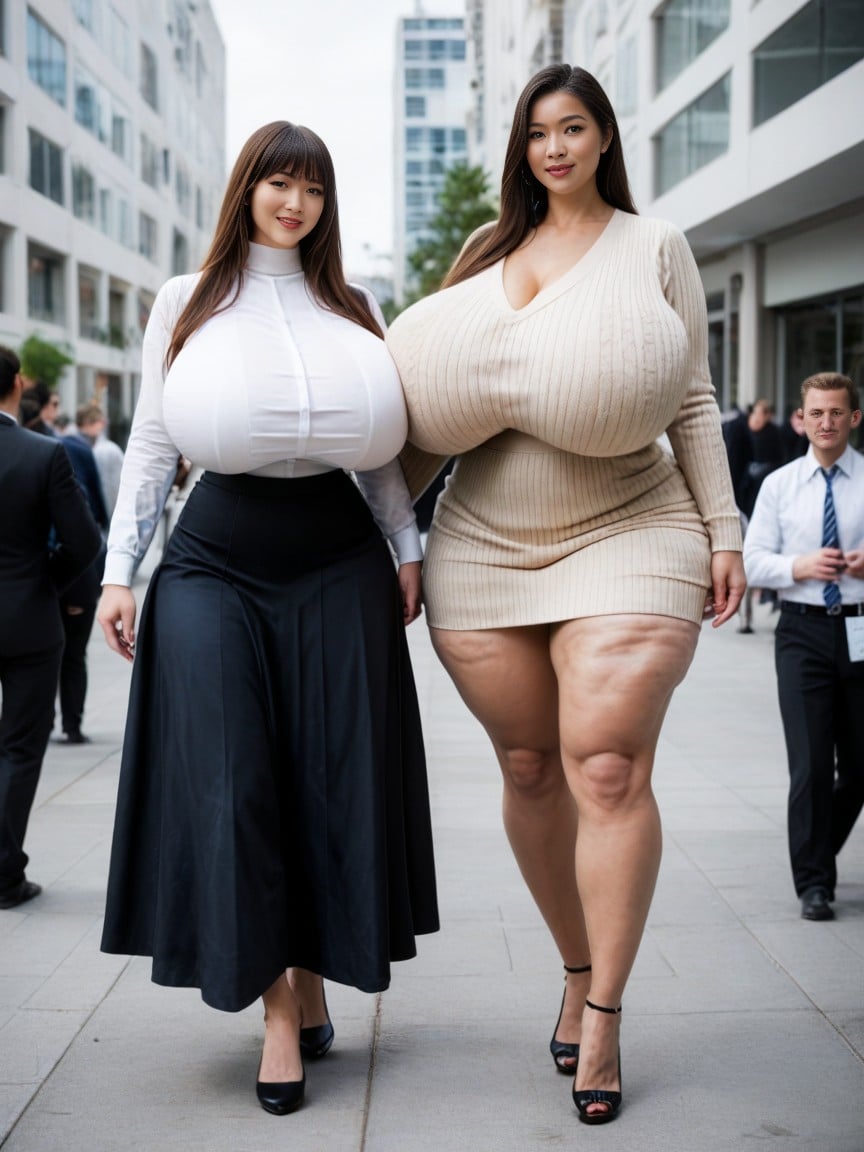 Gigantic Saggy Breasts In Clothes, Looking At Viewer, 2명퍼리 AI 포르노