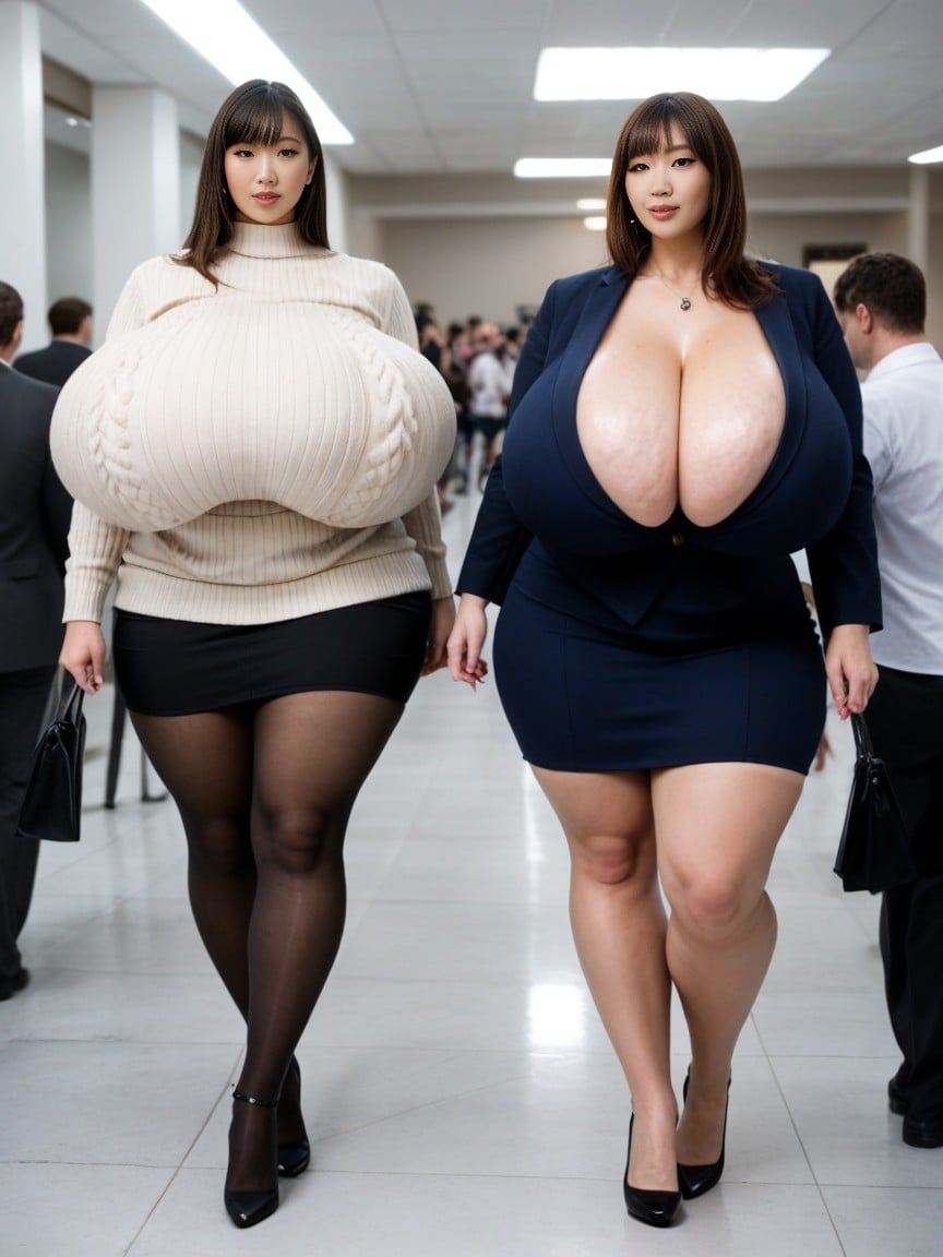 In The Office, Extreme Huge Massive Hyper Breasts, Gigantic Saggy Breasts In ClothesファーリーAIポルノ