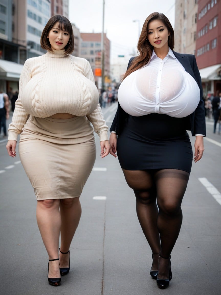 Disproportionately Huge Breasts, Jaqueta, Less Skin Exposure Travesti IA Pornô