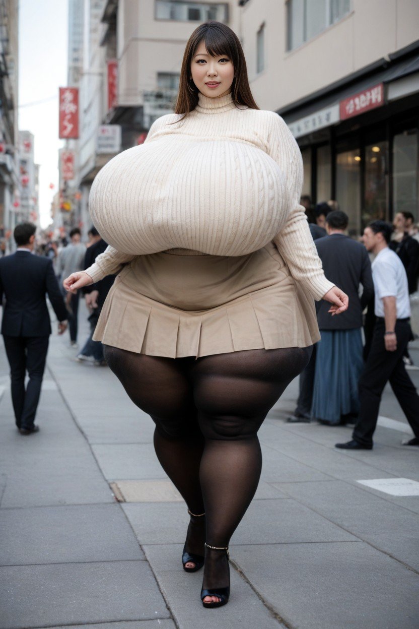 Pantyhose, Giant Asian Woman, Extreme Huge Massive Hyper Breasts퍼리 AI 포르노