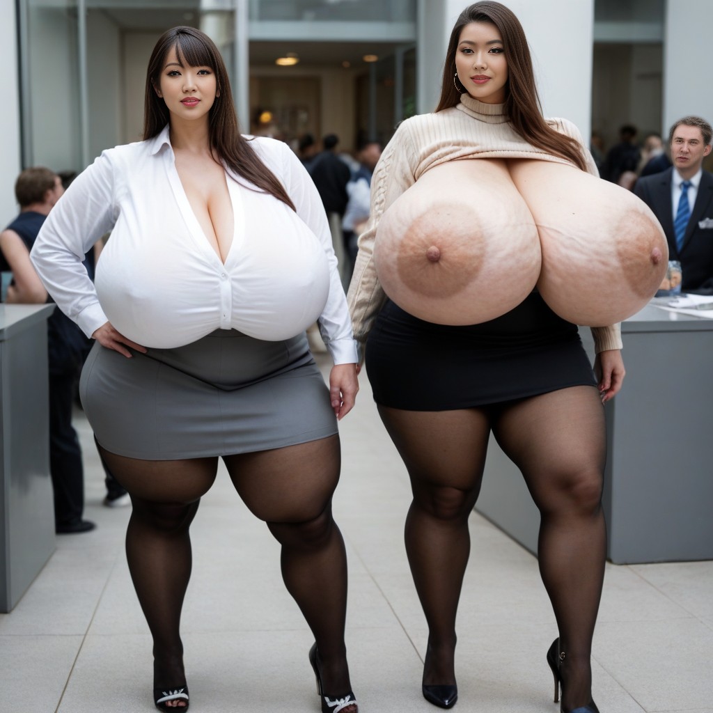 Extreme Hyper Breasts, Gigantic Saggy Breasts In Clothes, No Nude AI Porn