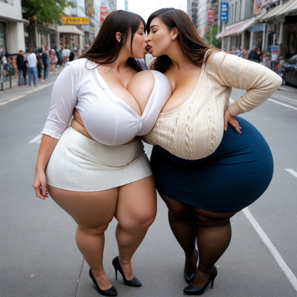 Disproportionately Large Breasts, Saggy Breasts Longer Than Body, Beige Sweater Travesti IA Pornô