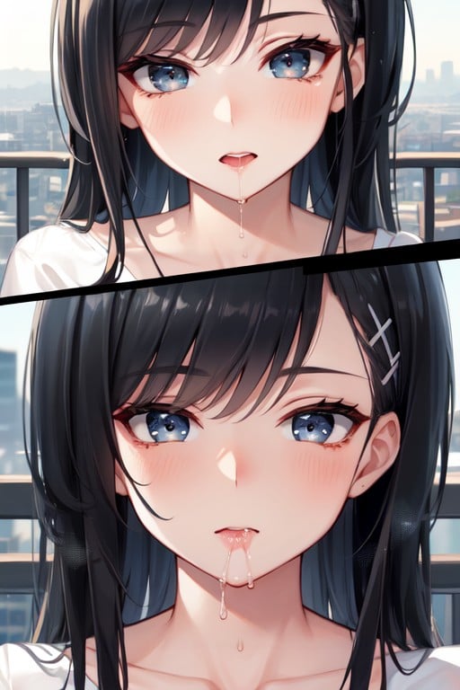 Black Eyes, Black Hair, Milky Liquid Dripping Down From MouthPorno AI Hentai