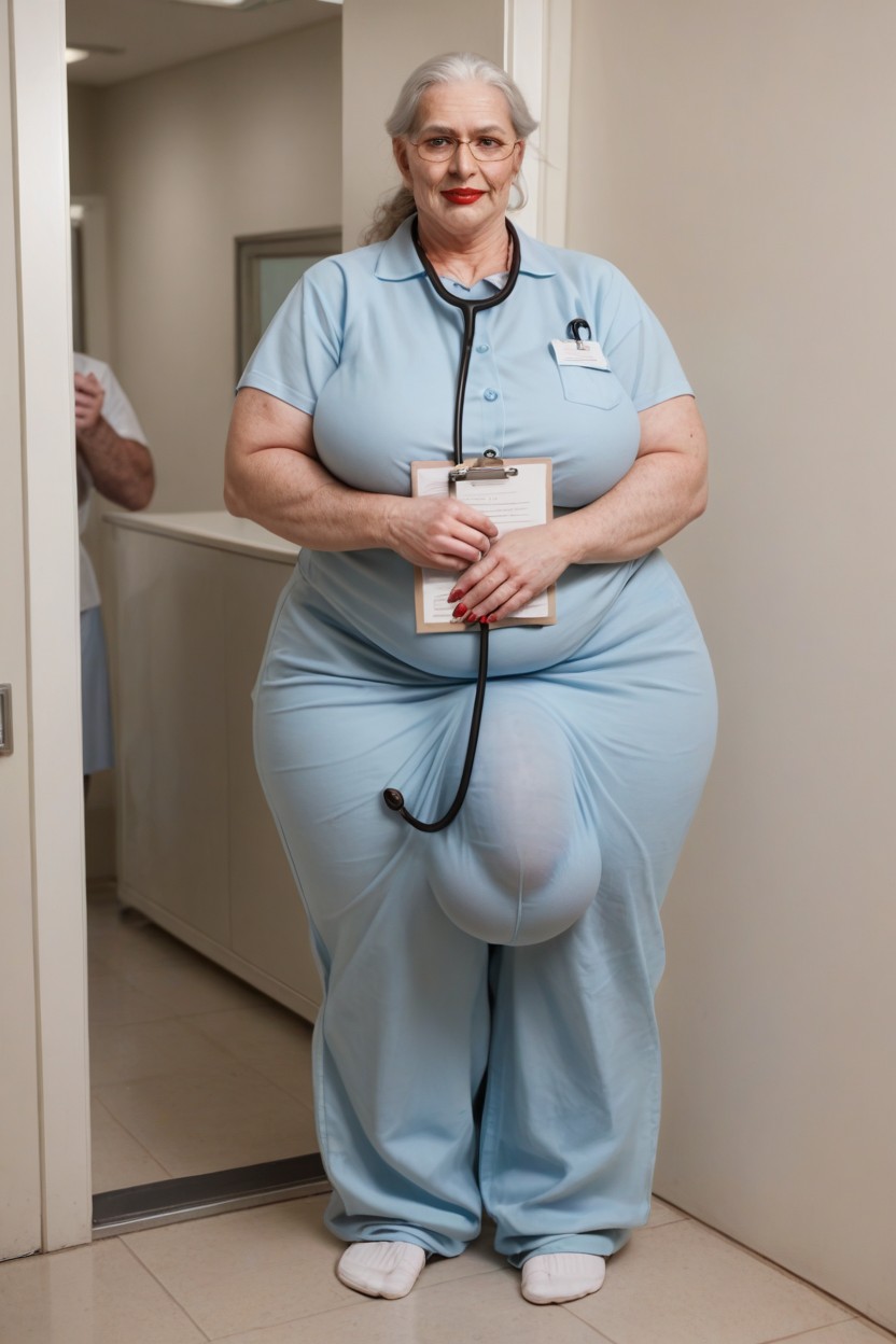Baggy Designed Pajama Pants, Grinning, Messy High Frizzy Bun Shemale AI Porn