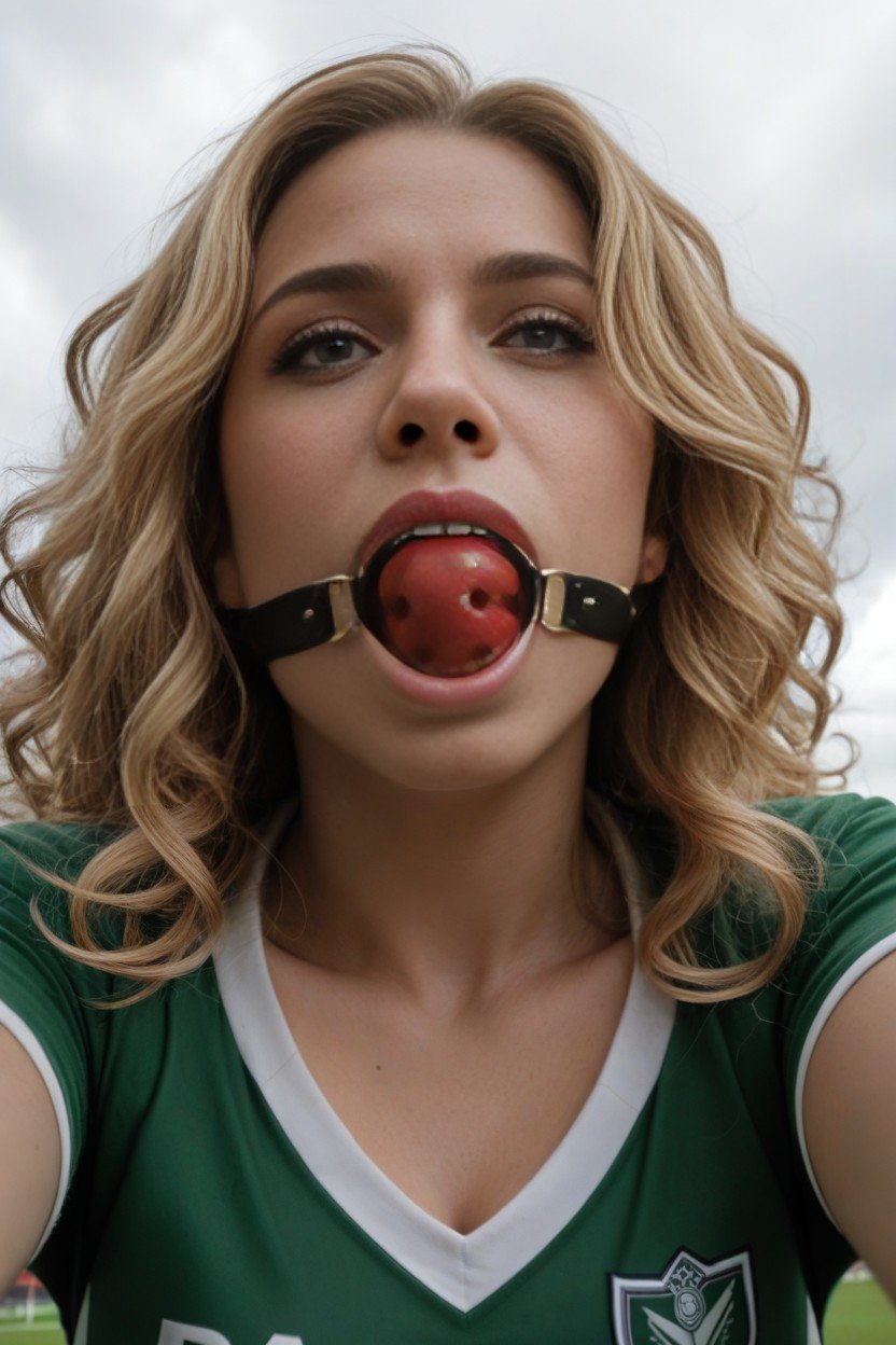 Curly, Blonde Hair, Ball Gag AI Porn