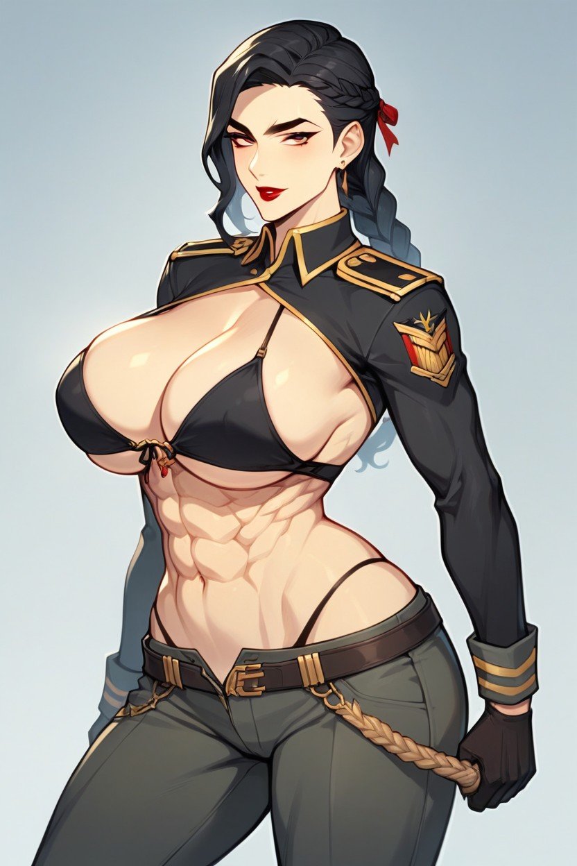 So She Is Tall And Sturdy She Has A Fairly Large Bust Her Facial Features Are Mature She Wears Gaudy Eyeshadow And Lipstick, With A Braid Tied Back And Pointed At The Top When Down, Her Eyes Are Red And Have A Dignified Look Hentai AI Porn