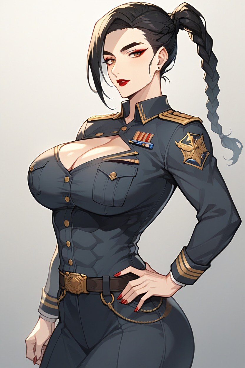 黑色, 軍服, Her Hair Is Long Enough To Reach Her WaistAI黃片