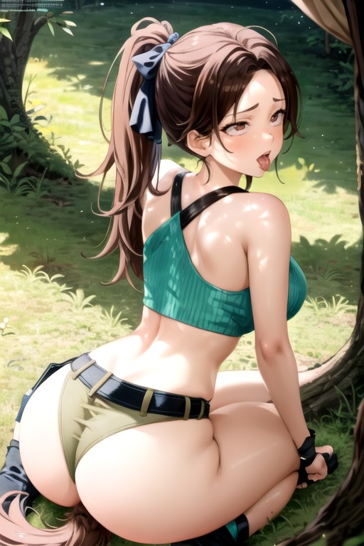 Kneeling, Ponytail, Skinny Hentai AI Porn