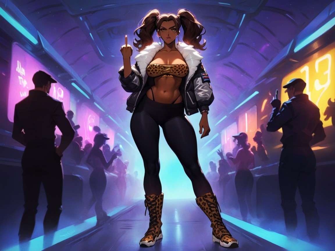 Breasts Apart, Neon Purple Background, Wide Hips AI Porn