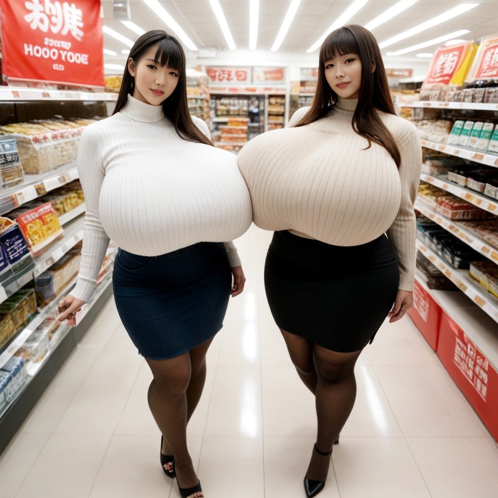 Gigantic Saggy Breasts In Clothes, Top Down, 18 AI Porn