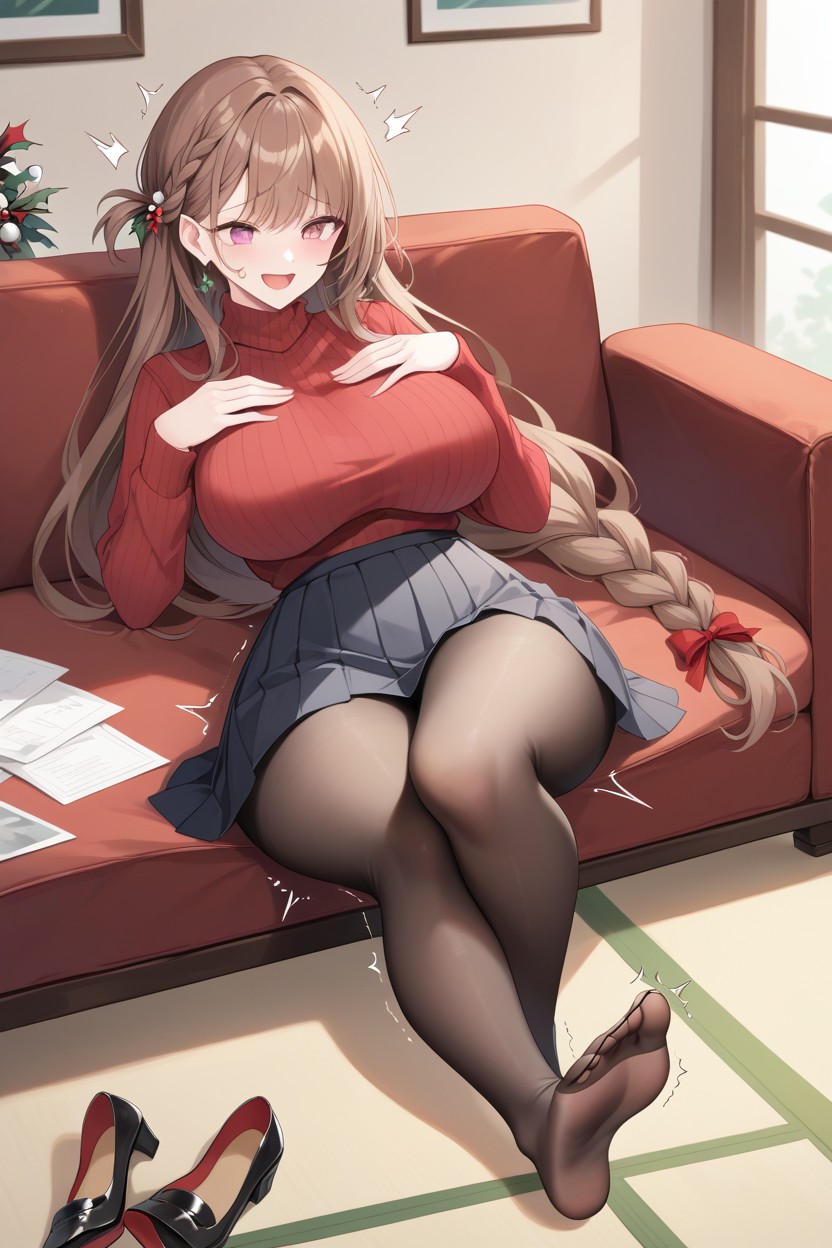 Fair Skin, Full Body, Red Sweater ヘンタイAIポルノ
