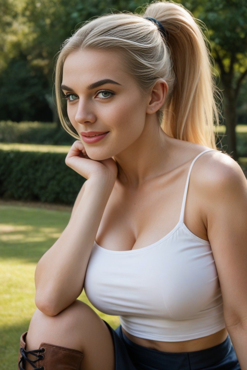 Almond Shaped Eyes, Ponytail, Bright Green Eyes Shemale AI Porn