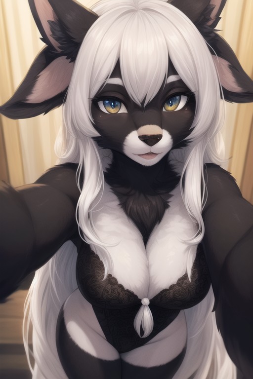 Wavy Hair, Corps Entier, White HairPorno IA Furry