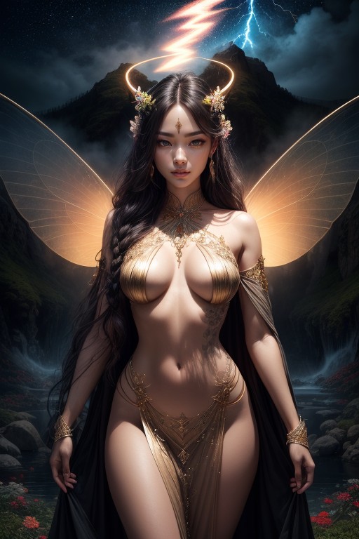 Fire Aura, Black Hair, Front View AI Porn