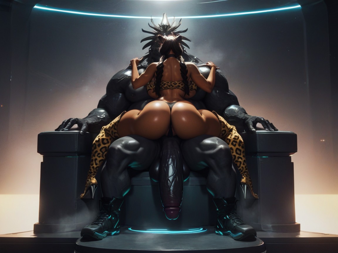 Black Yoga Pants, Ass, Neon Black Light Shining On Woman Hentai AI Porn