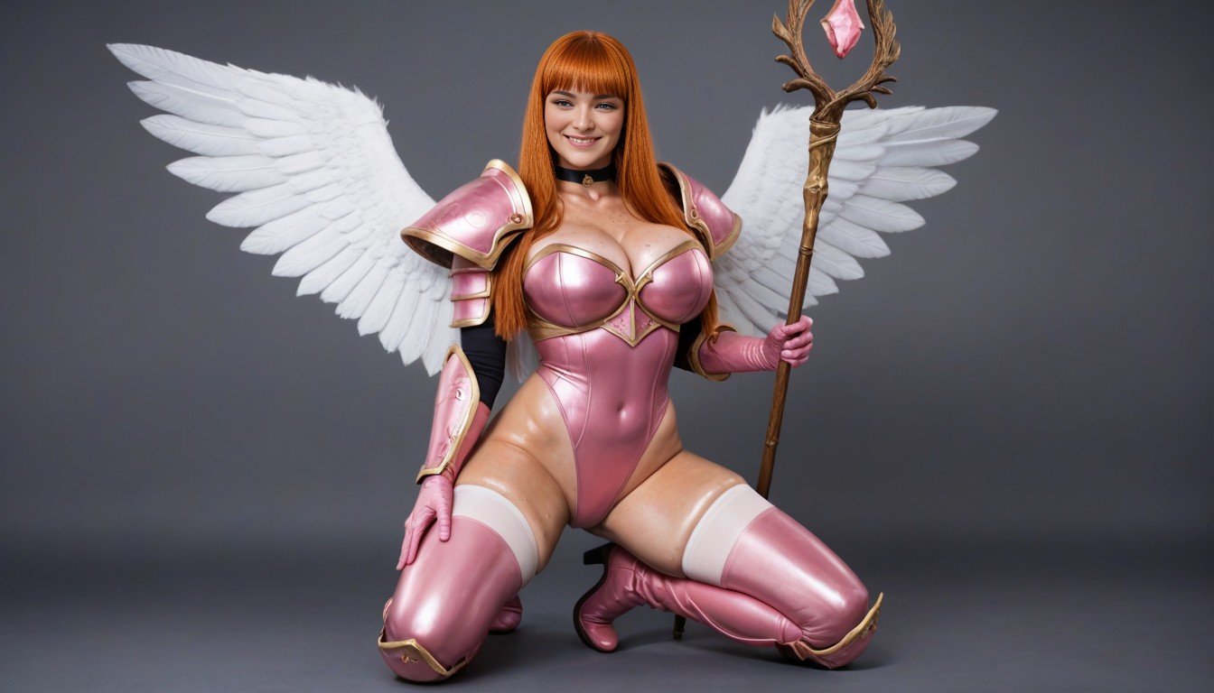 Pink And Silver Wings, Metal Knee Armor, 汗だくファーリーAIポルノ