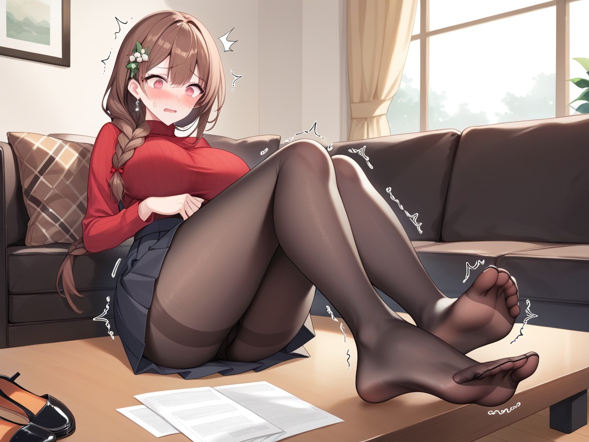 Hint Of Blush On Cheeks, No Shoes, Pink Eyes Hentai AI Porn