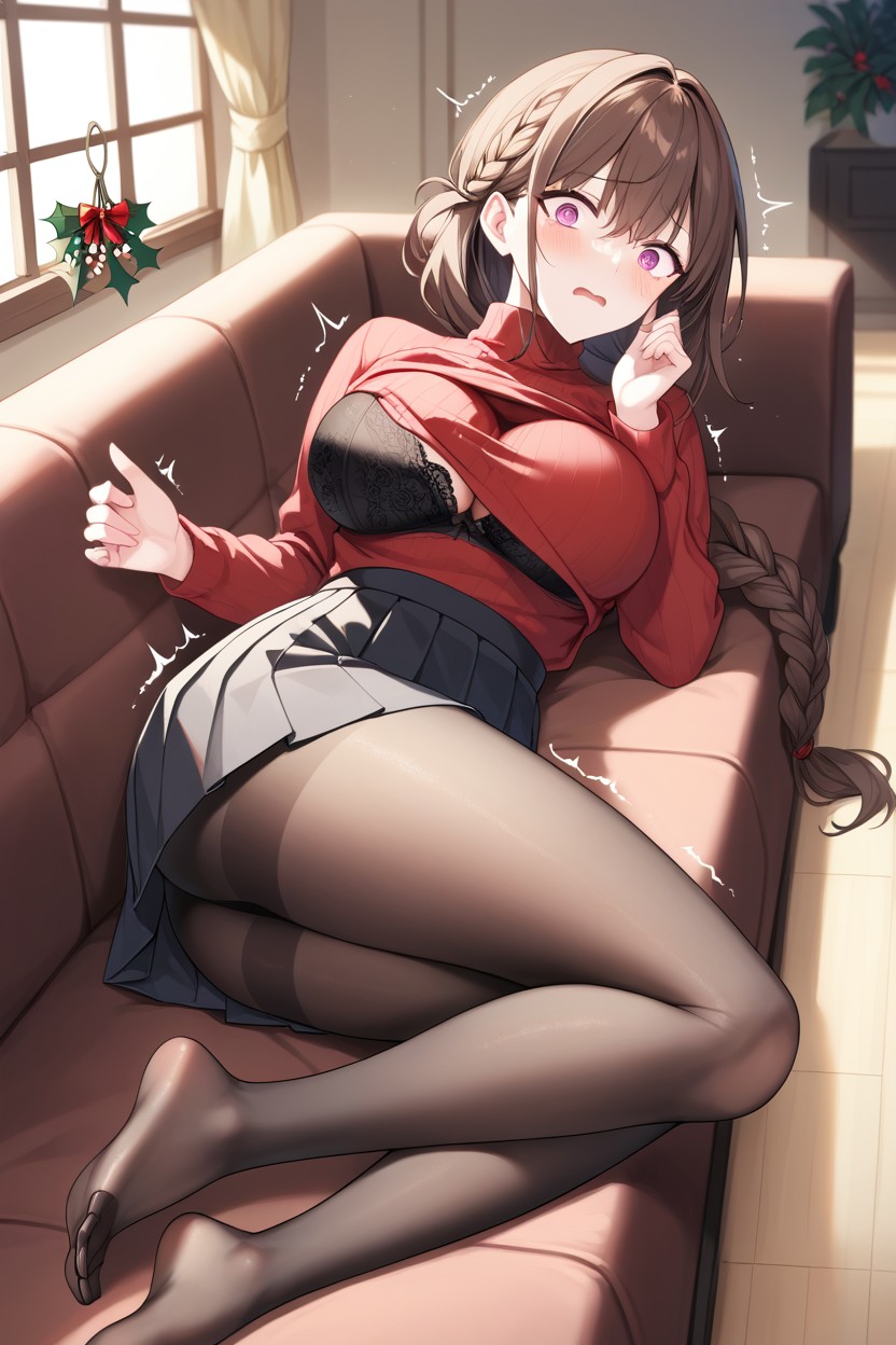 Opaque Black Pantyhose, Wide Hips, Pale Skin Hentai AI Porn