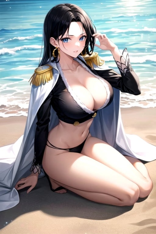 Bunda Média, Boa Hancock (one Piece), Black Bikini Travesti IA Pornô