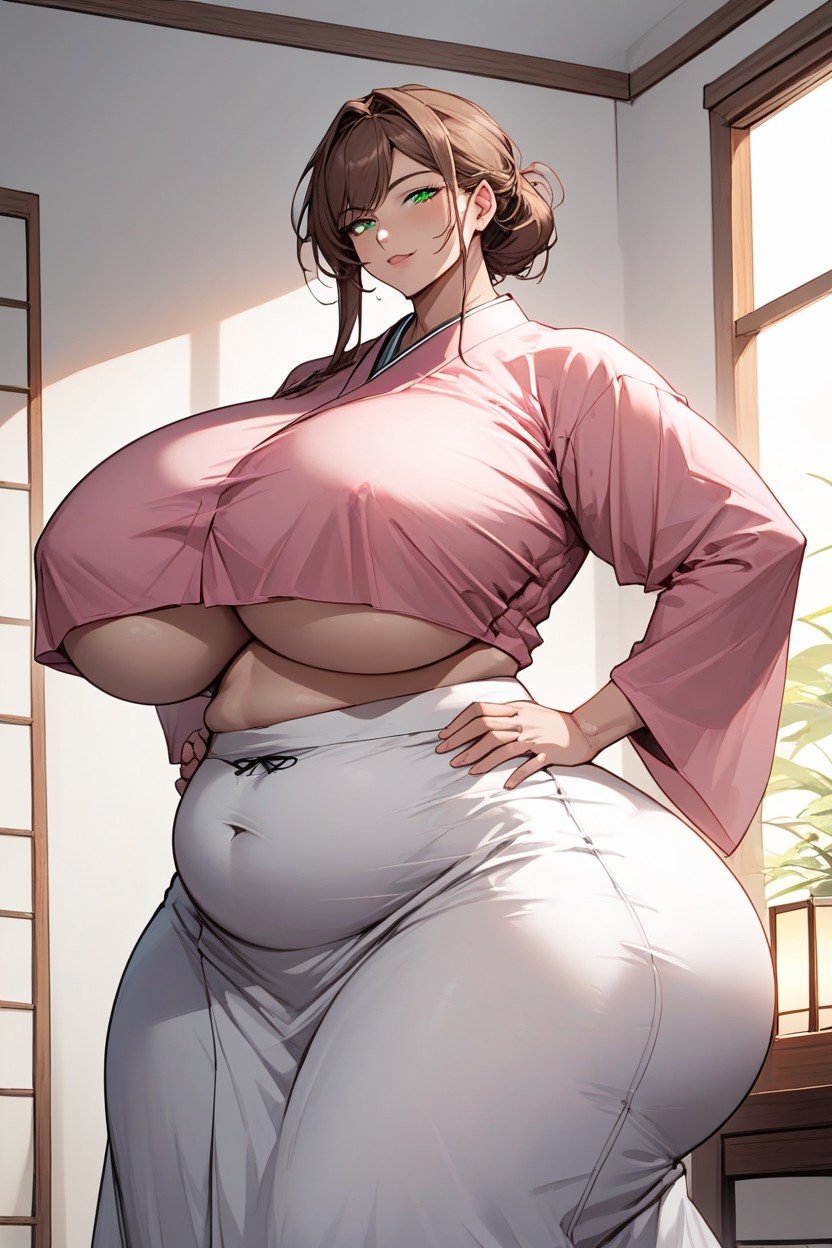 Underboob Cutout, Brown Hair, Looking At ViewerAIポルノ