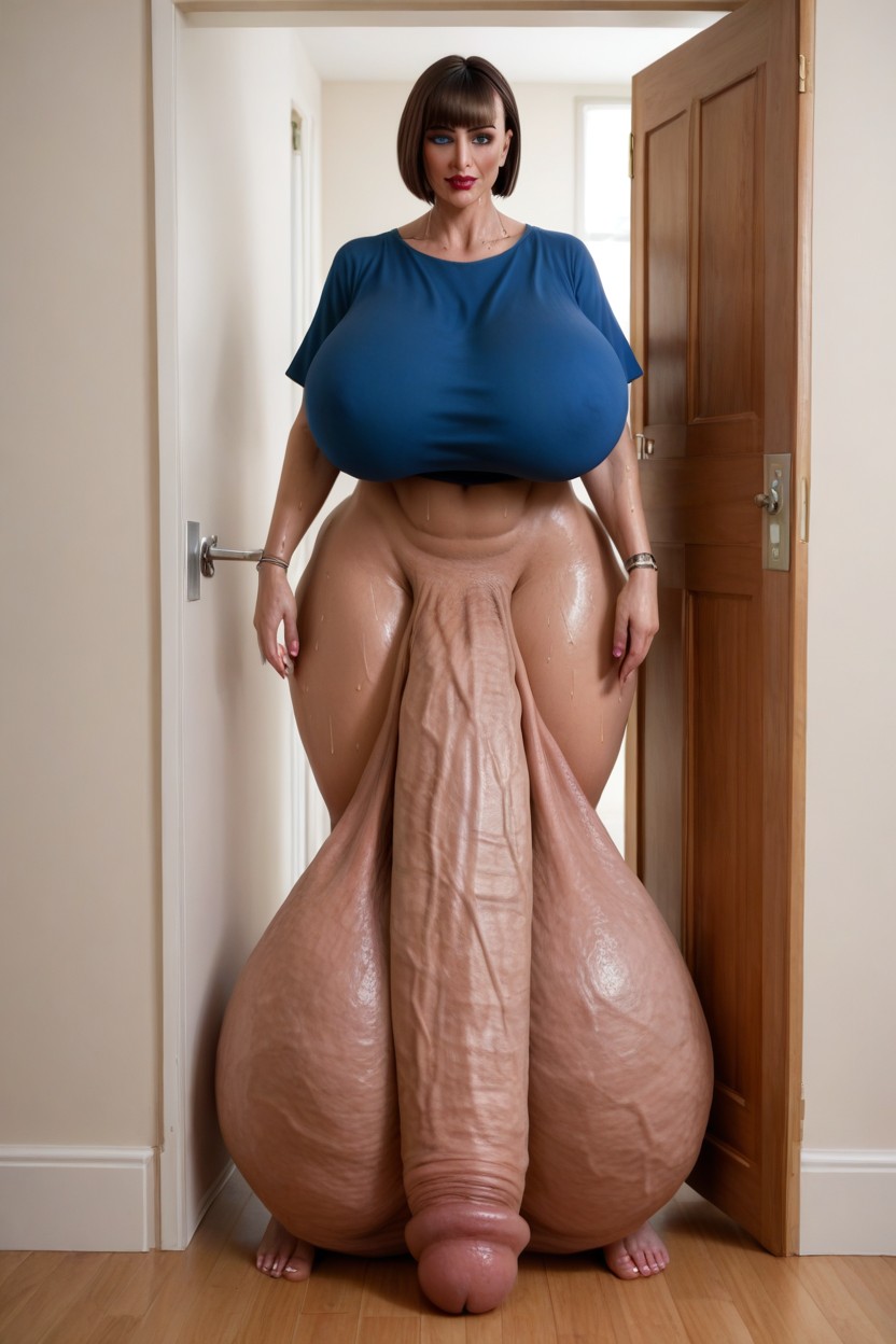 Low Hanging Balls, Gigantic, Front View Shemale AI Porn