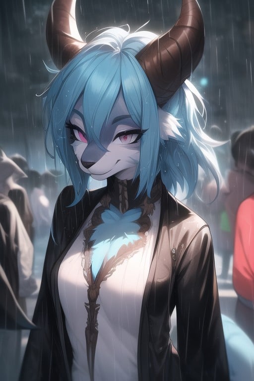 Light Blue Hair, Close Up, Succubus Furry AI Porn