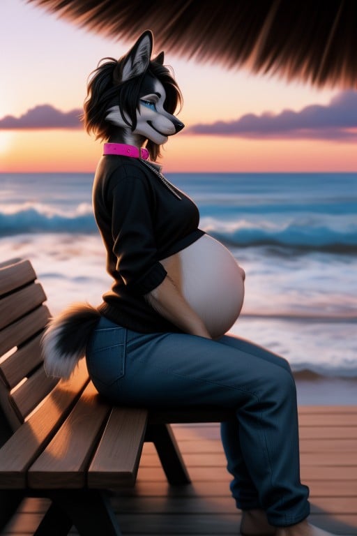 Cute, Sunset, Denim Jacket Furry AI Porn