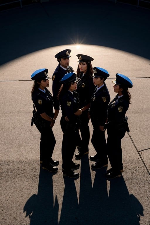 团体照片, 警服, 晚上人妖AI色情