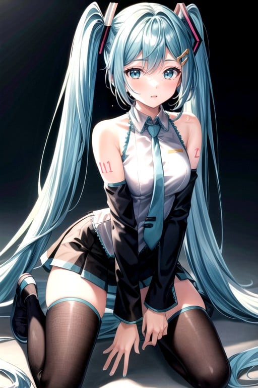 Ajoelhando, Hatsune Miku, 1 Pessoa Hentai IA pornografia