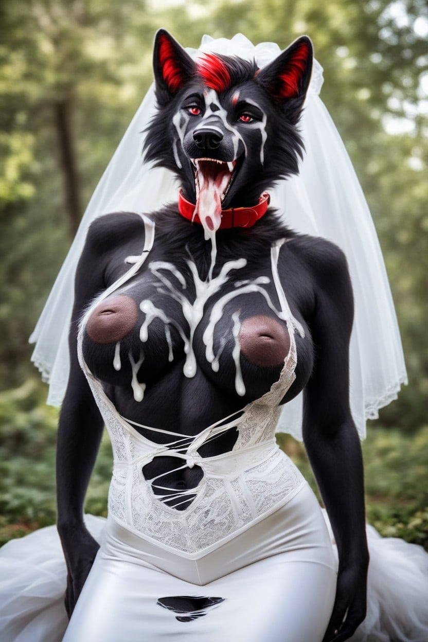 Inverted Brown Nipples, Cum On Forehead And Chest, Black Skin Furry AI Porn