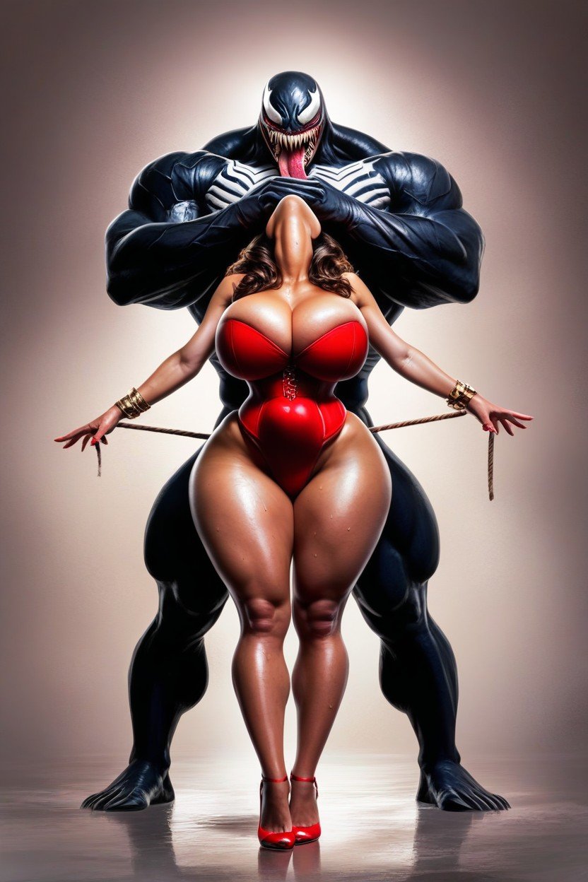 Massive Overflowing Breasts, Red Heels, Giant Monster Venom Pornografia de IA