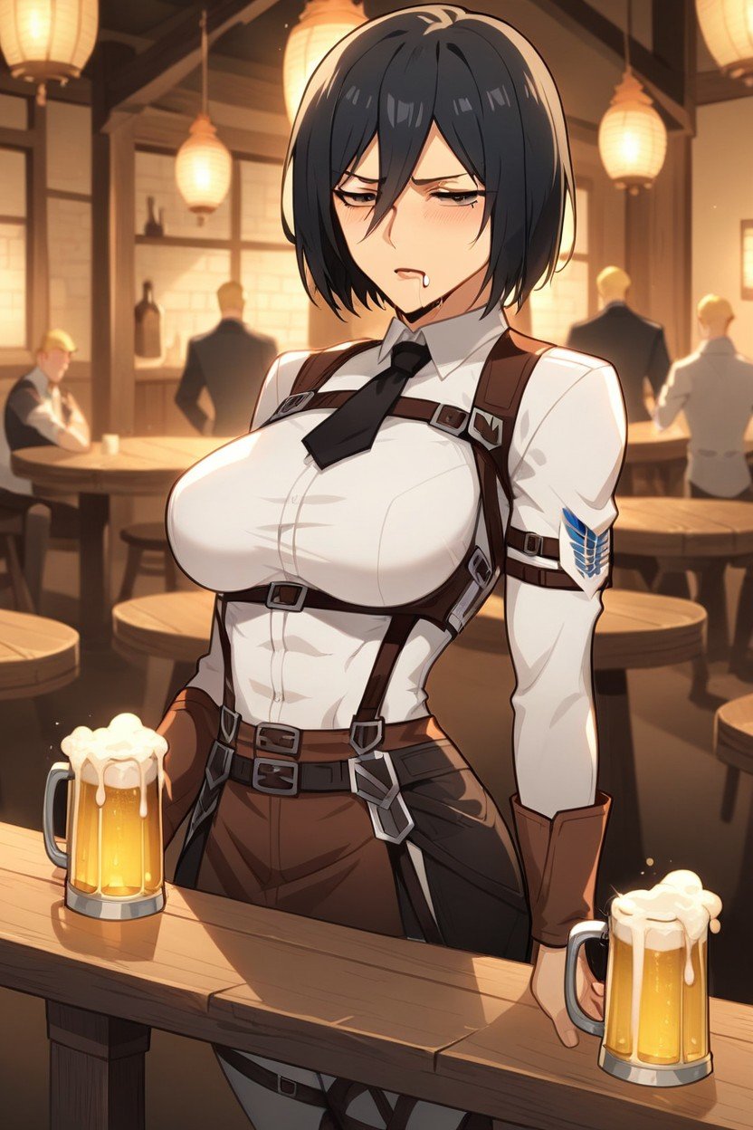 Mikasa Ackerman, Accurate Anatomy, Canonical Clothed Woman Pornografia de IA