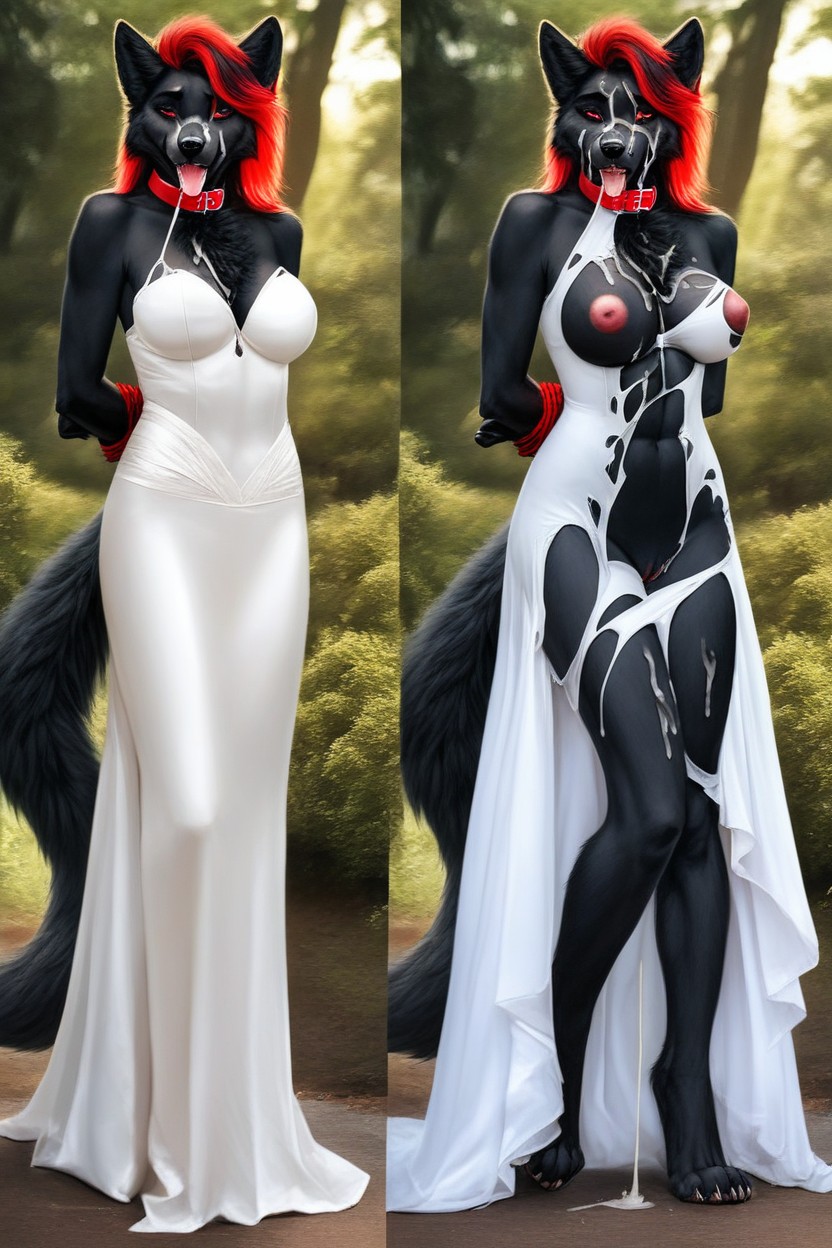 Fit, Mega Realistic, Red Collar Furry AI Porn