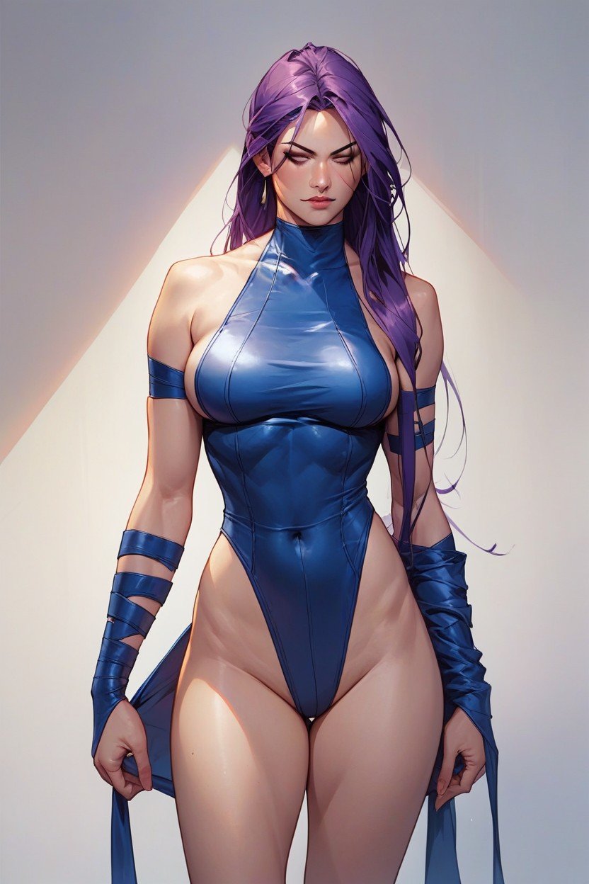 Psylocke Purple Hair, Psylocke From X-men Wearing A Front High Sleeveless Leotard, Fat Bastard Undressing Her퍼리 AI 포르노