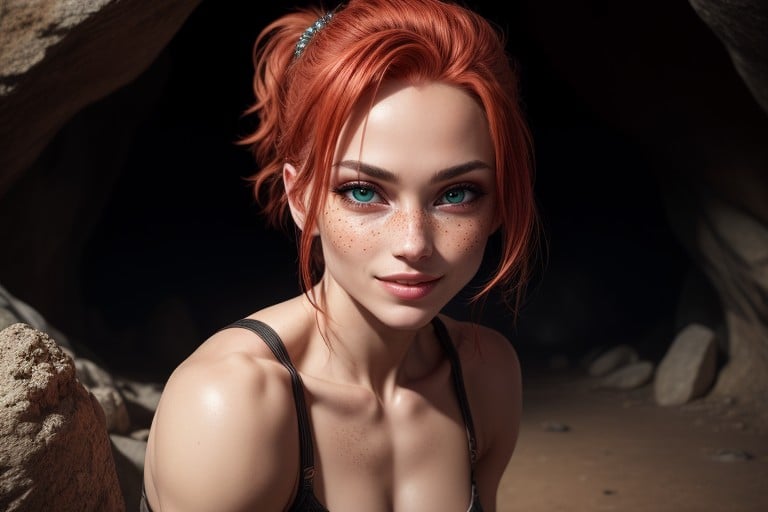 Cave, Freckles, Sitting Down AI Porn