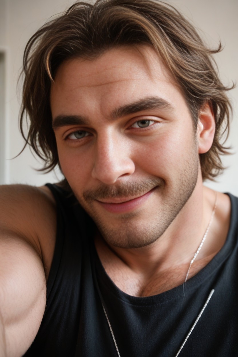 Light Brown Hair, Smile, Face With Imperfections AI Gay Porn