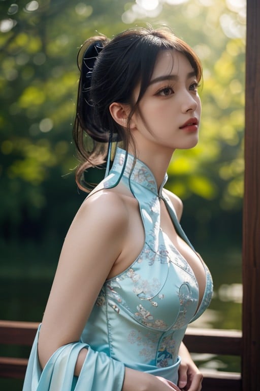 Pale Skin, Hanfu Chinês, Bangs Pornografia de IA