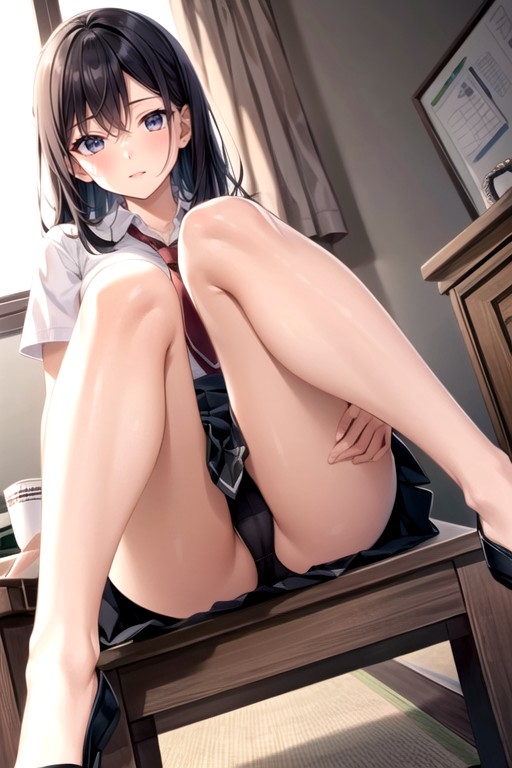 Sitting Down Legs Spread, School Uniform, Front View AI Porn