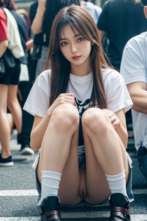 T-shirt, Sit With Your Knees, Pussy ShotAI 포르노