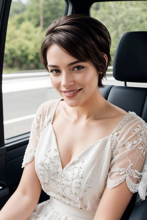 Laughing, Car, Pixie Cut Shemale AI Porn