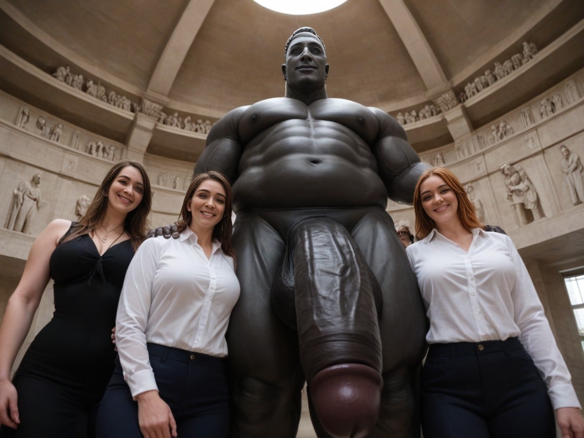 Bronze Male Idol Statue, 흥분한 얼굴, Massive Extreme Hyper Monster Cock;AI 포르노