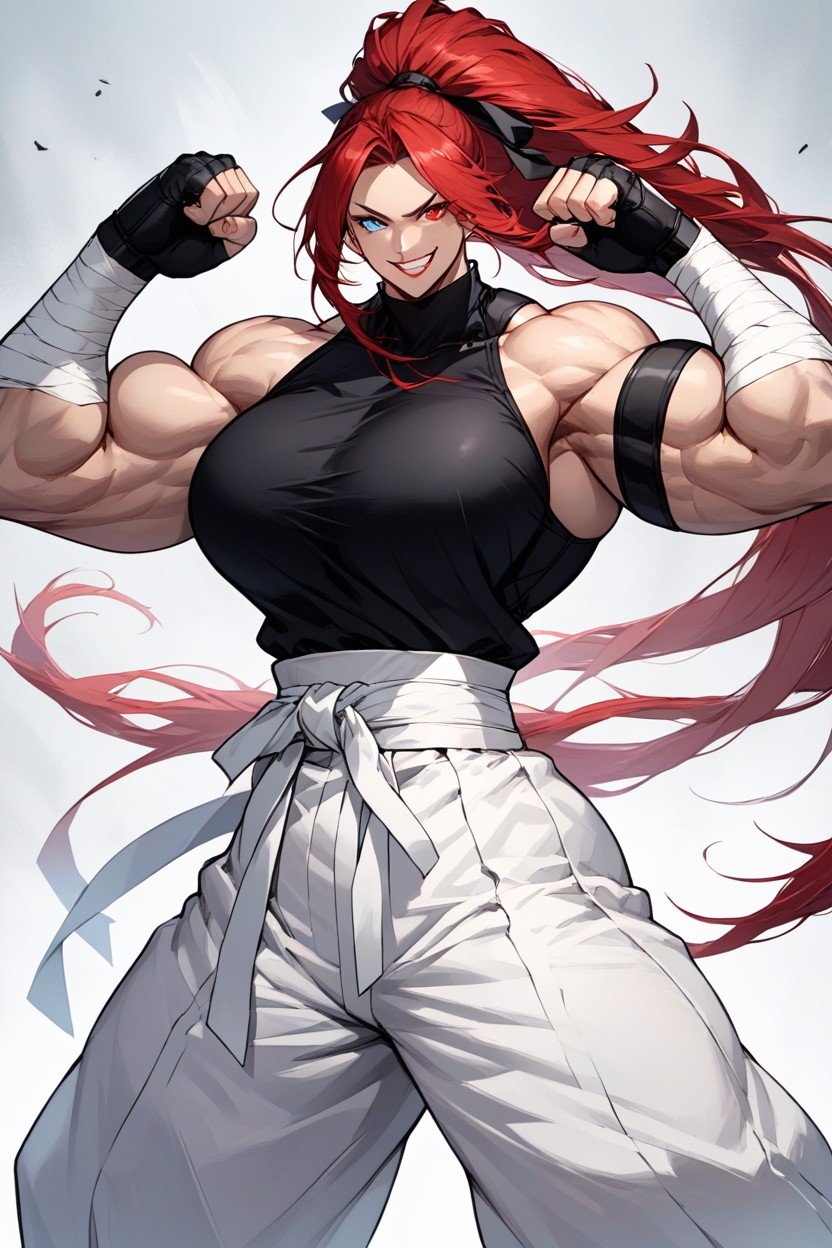 Long Strands Of Hair Near Her Face, Baggy White Martial Arts Pants, PunchingAI黃片