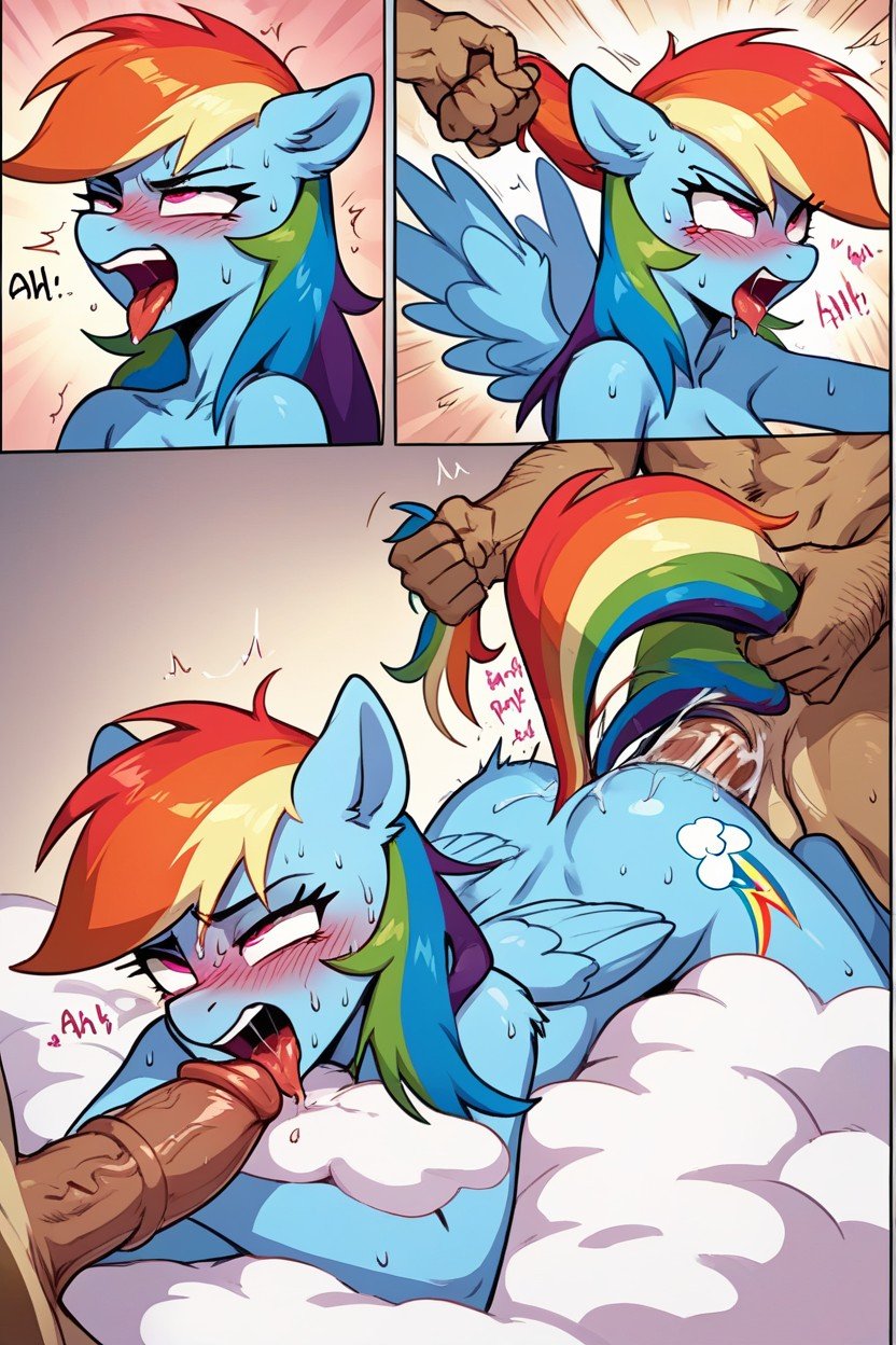 Rainbow Dash Rainbow Dash Pony Body Hooves Front And Back Pronebone On A Cloud Messy Hair Bounce Lines Sweaty Hair Pulling Fucked By Faceless African Panels Moaning Sound Effects Rainbow Dash Hooves Pony, 側面図, 巨大ファーリーAIポルノ