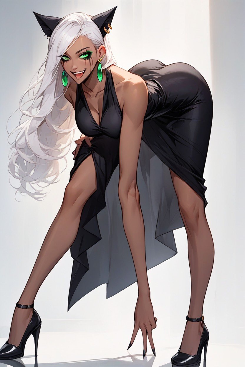 Dark Tan Skinned, Earrings, Green EyesAI獸人黃片