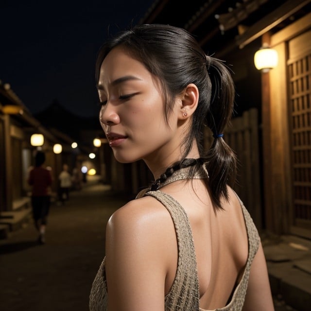 Asian Village, Pigtails, Night AI Porn