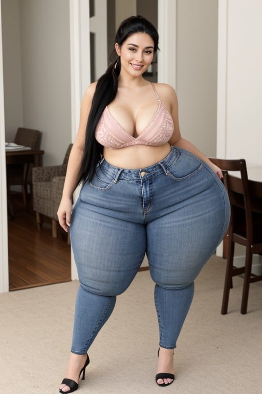 Jeans, Disproportionately Double Wide Hips, Long Beautiful Hair Hentai IA pornografia